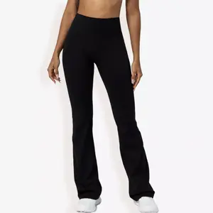 Anna-Kaci Active Women's High Waist Flared Leggings with Stretch Fabric- Medium, Black