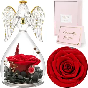 New Deal - Rose Gifts for Women, Preserved Flower Birthday Gifts for Mom Grandma, Forever Roses in Glass Angel Figurines Fresh Flowers for Delivery Gifts for Thanksgiving Mother's Day Valentine