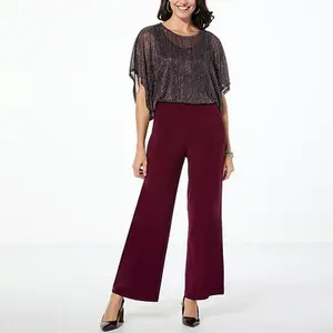Nina Leonard Jumpsuit with Metallic Overlay