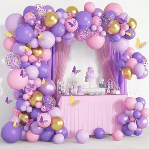 Purple Pink Butterfly Balloon Garland Arch Kit, Butterfly Baby Shower Decorations for Girl Women, Pink and Purple Gold Confetti balloons for Purple Birthday Party Mothers Day Bridal Shower Decorations