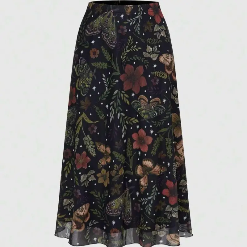 【Black Friday】Fairycore Women's Halloween Gothic Bat Butterfly Print A-Line Punk Long Skirt, All Seasons Skirt