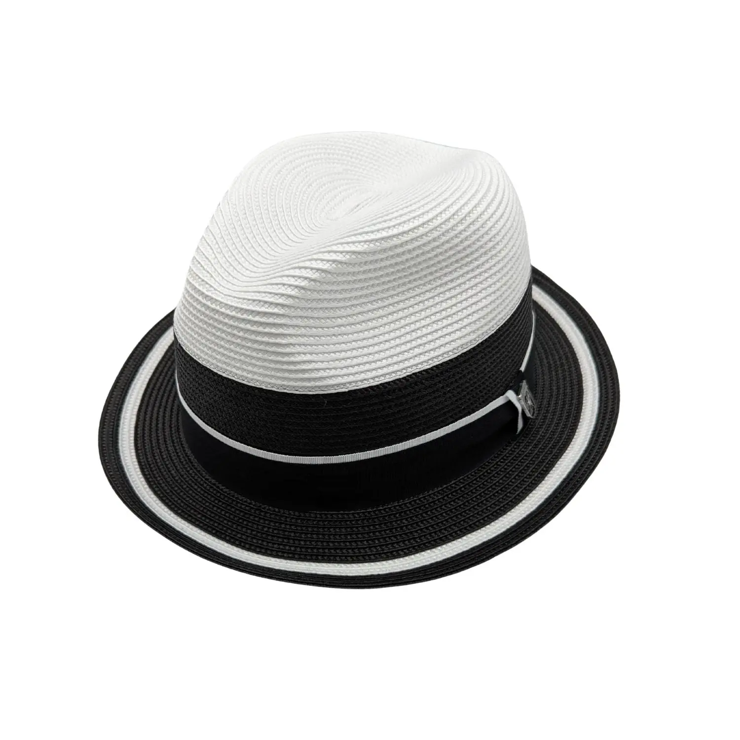 White Pinch Front Fedora with Black Brim and 2 1/4 Inch Snap Brim