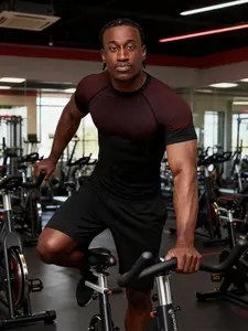 Men's Quick-Dry Muscle Fitness Shirt, Colorblock Tight-Fit Training Short Sleeve Sports Top, Ideal for Gym Workouts, Gym Workout Tee