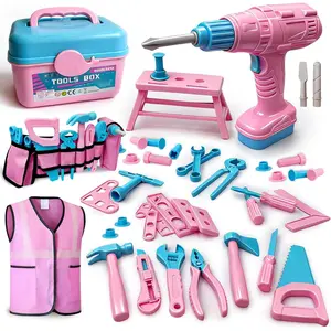 Kids Tool Set 55Pcs Toddler Tool Kit Pretend Play Construction Toy with Tool Box Tool Belt Electronic Drill Safety Vest for Boys Girls Ages 3-7 Years Old