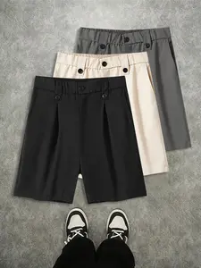 3-pack men’s suit shorts for summer—drapey, wrinkle-resistant suit fabric that is lightweight and breathable; suitable for work/commuting, shopping, dates, and everyday outings.