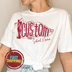 Custom School Spirit Shirt, Watercolor Pennant Flag Graphic Tee, Girly Coquette Mascot T-Shirt, Matching Team Game Day Fan Apparel