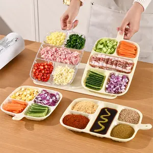 Upgraded Compartmentalized Serving Tray(2 PCS), Multi-Purpose Ingredient Prep Tray with Large Central Compartment, Anti-Mix Flavor Design, Portable Handles & Hanging Storage Hole, Kitchen Organizer Tray for Meal Prep, Cooking, Party Serving