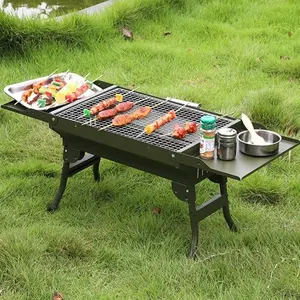 Portable Charcoal Grill Set, Outdoor Foldable BBQ Rack, Camping and Picnic Essentials, Home Use Wood Charcoal Meat Cooking Tools