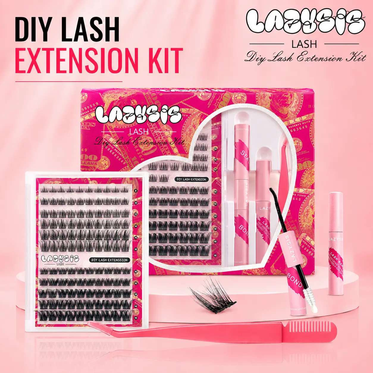 Lazysis Trilogy Mixed DIY Lash Extension Kit, Waterproof Wispy Cluster Lashes with Natural Look, Easy to Apply Long Lasting Lightweight Reusable Lash Extensions, Soft Fluffy Invisible Band Eyelashes for Everyday Glam Makeup outdoorfun