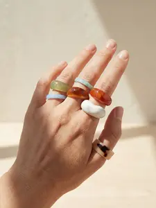 7 Piece Resin Ring Set, Vintage Tortoise Shell Gradient Rings, Summer Y2K Girl Style, Bohemian Retro Irregular Design, Perfect Gift