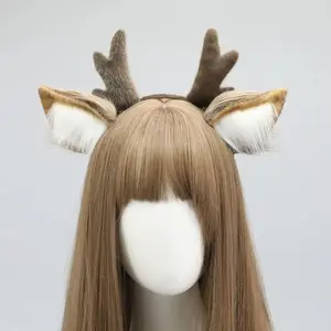 Plush Deer Ears Reindeer Antler Headband Party Headpiece Cute Head Hoop Festival Decorations Antler Hair Hoop Cosplay Party