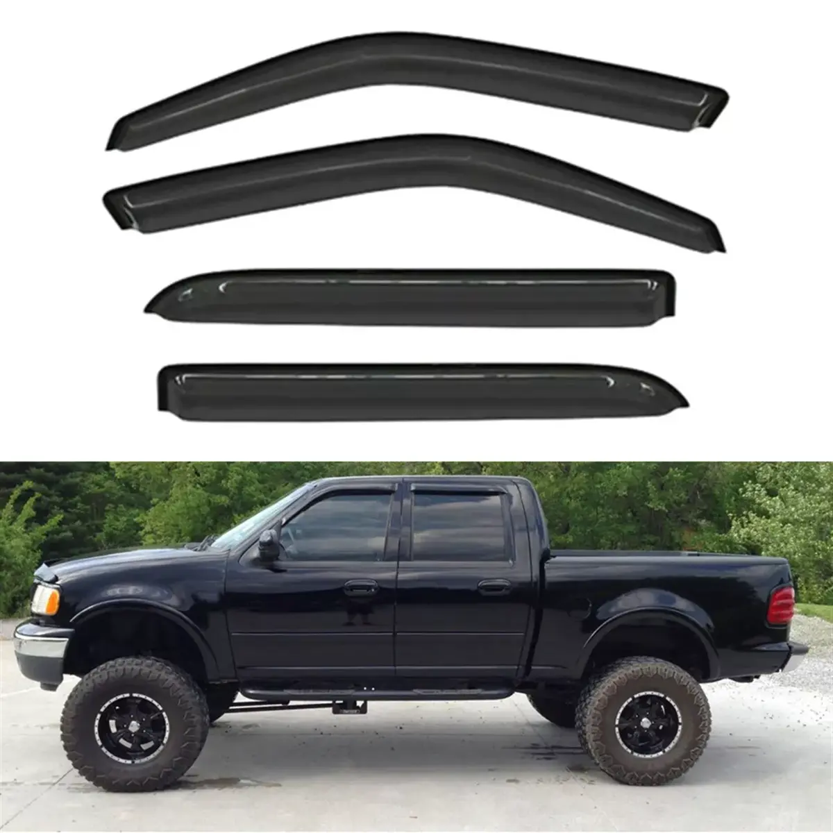 Side Window Chrome WeatherShield Rain Sun Visors - ABS External Mount Truck Auto Accessories, Curved Fit for 2001-2003 Ford F-150 SuperCrew, 2002-2003 Lincoln Blackwood, Weather Protection