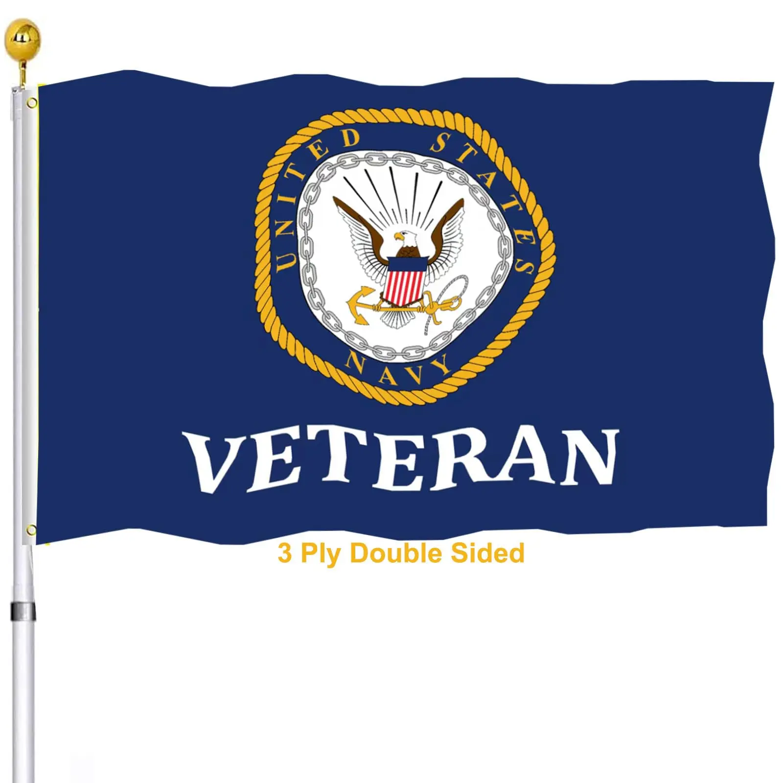 U.S. Navy Veterans 3x5 ft Thick Durable White Linen Collectible Flag with Brass Eyelets, Outdoor-Indoor Patriotic Lawn Flag for Balcony Pole Garden Decoration, Lawn Flags, Yard Flags