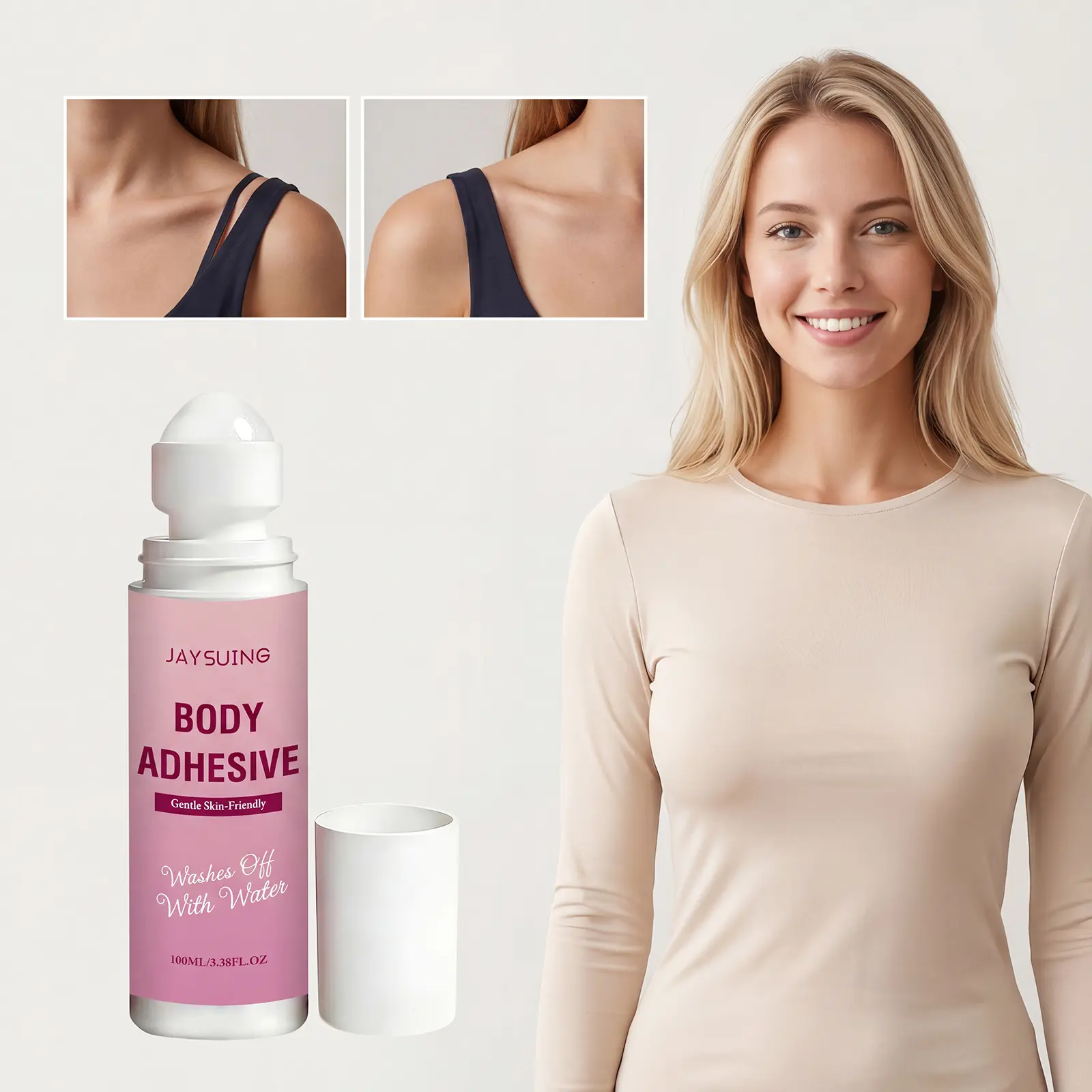Roll-on body glue: gentle on the skin, sticks clothes securely, soft feel, convenient and easy to apply