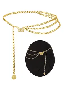1Pc Butterfly Chain Belt for Women Fashion Plus Size 91/110/130cm Waist Chains, Waist Chain Accessory, Metal Layered Adjustable Waist Belt for Women Dress Accessories Plus Size Available for Music Festival Dress Accessories Waistbeads