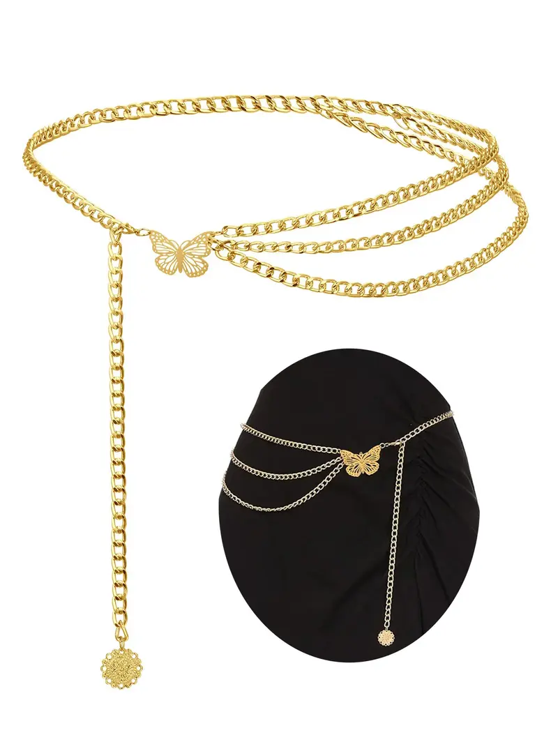 green emerald velvet dress Women Gold Color Metal Chain Thick Links Fashion Belt Hip High Waist Fit Plus  Size XL XXL at Amazon Women's Clothing store main image 0