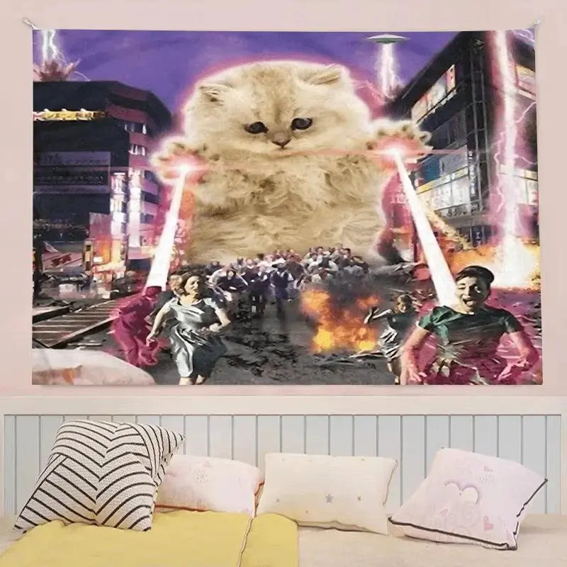 Laser Cat Rampage Tapestry Dazzling Laser Beam Game Esports Room Theme Personalized Room Decor