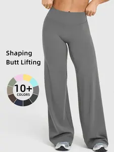 Women's High Waisted Elastic Wide Leg Pants, Loose Straight Fit, Perfect for Yoga and Pilates, Comfortable Daily Wear