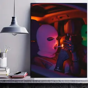 Modern Art, Retro Smoking Women Poster, Of Sexy Women Wearing Ski Masks, Ideal Gift For Bedroom, Decor Wall Art, Wall Decor, Fall Decor, Wall Decor, Room Decoration, No Frame Wooden Frame , Poster No Framed.