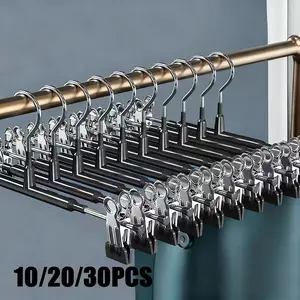 10/20/30-pack of 12-inch stainless steel adjustable colored trouser racks, suitable for pants, skirts, and children's clothing; space-saving metal hooks; polished finish; durable coated clips ensure a secure hold