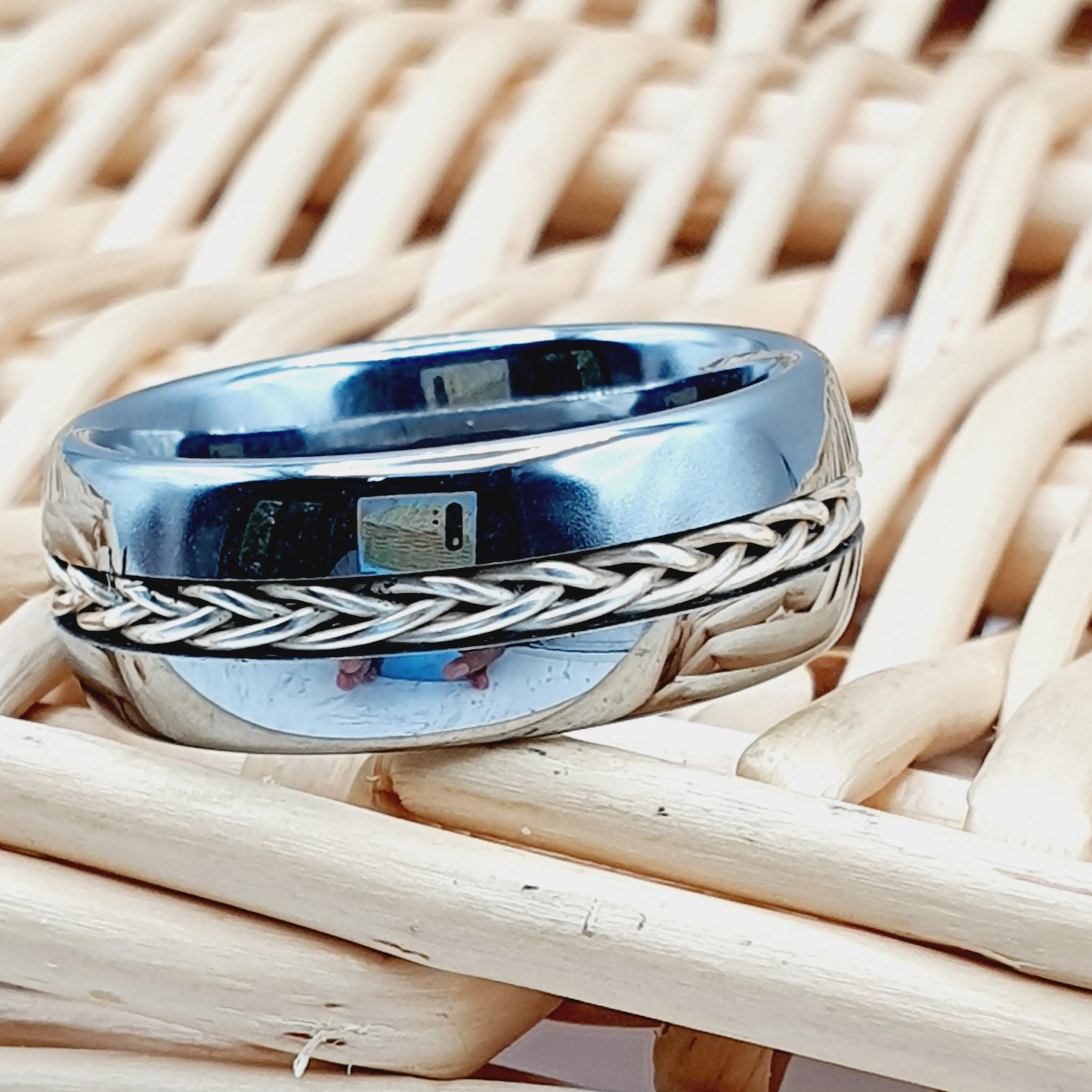 Men's Tungsten Wedding Band, 8MM Braided Tungsten Ring, Carbide Unique Band Ring