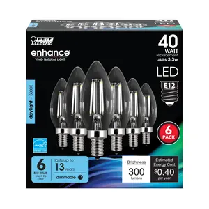 Feit Electric 40 Watt Replacement Daylight 5000K E12 Base B10 Dimmable LED Light Bulb 6 Pack