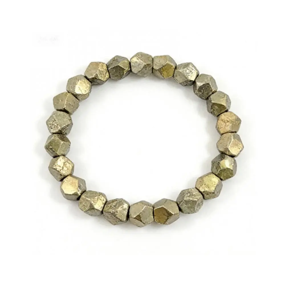 Female Natural Faceted Pyrite Chalcopyrite Elastic Bracelet Set - Mineral Stone Healing Jewelry, Moldavite Spiritual Growth Pendant, Rainbow Crystal Accessory, Choking Hazard Small Parts (Collectibles Figurine)