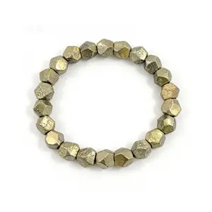 Natural Faceted Pyrite Chalcopyrite Elastic Bracelet Mineral Stone Healing Jewelry for Women Men Unique Beads Design Moldavite Spiritual Growth Pendant Rainbow Crystal Accessory Set
