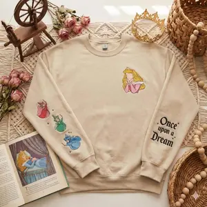 Sleeping Beauty Aurora Embroidered Crewneck, Once Upon A Dream Apparel, 2026 Flora Fauna Merryweather Movie Fan Gift