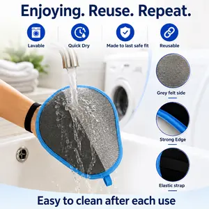 Cirlyce Reusable Pet Hair Remover Glove - Indestructible Static Grooming Tool for Dog & Cat Extreme Shedding, Heavy-Duty Fur Cleaner for Couch, Carpet, Clothes, 1-Swipe Hair Removal, Reusable Gloves