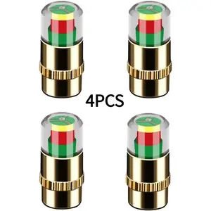 Car Auto Tire Pressure Monitor Valve 4 PCS Tire PressureMonitor Valve Stem Cap with 3-Color Indicator Lights for Car Bicycle Motorcycle Truck Van