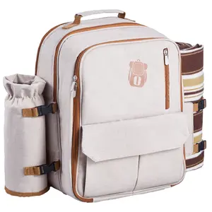 Spring new arrivals Beach Picnic Backpack Bag for 4 Person with Cooler Compartment Blanket