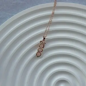 Rose Gold Lucky Pea Necklace with Fu Ring Stone