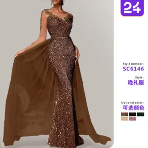 2025 Cross-border European and American ladies' ball gown long skirt temperament fashionable and elegant long lace party evening dress