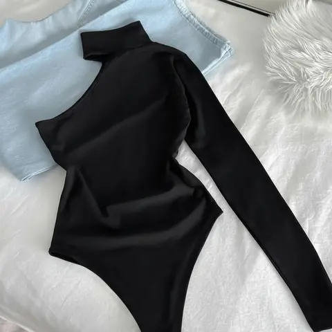 Women's Tight-Fitting Off-Shoulder Long Sleeve Jumpsuit, Casual Plain Design, Slim-Fitting One-Piece, Perfect for Everyday Wear, Womenswear, Clothes, Garment, Skinny Bodysuit
