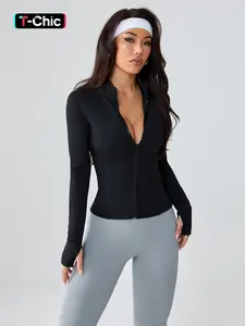 Women's Fleece Lined Zipper Jacket, Sporty Tight-Fitting Yoga Running Gym Coat, Small Stand Collar, Fall & Winter Wear, Yoga Jacket Top, Sports Yoga Jacket, Sports Outerwear