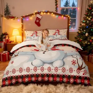 Kids Snowman Christmas Duvet Cover Setsnowflake Romantic Bedding,Girls Boys Adults Home/Xmas Cabin Decor,Geometric Grid Lattice Comforter Cover,Rustic Farmhouse Quilt Cover