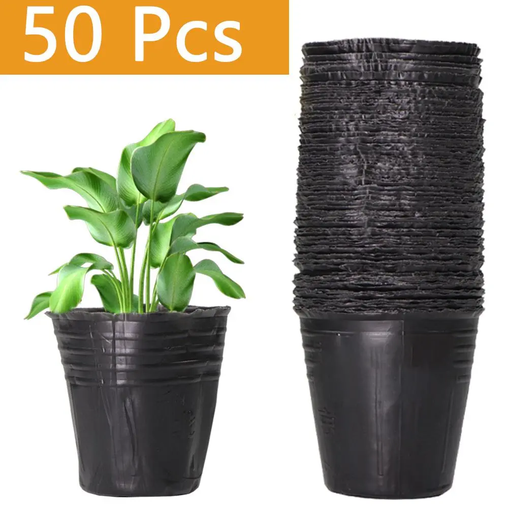 50pcs Black Plastic Seedling Bag, Fruit Tree Seedling Cup, Bonsai Planting Bag Plants Grow Bags, Garden Seeding Pots, PE Material, Agricultural Production Supply, 7.5x7.5cm/3x3in