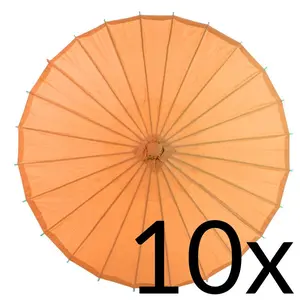 BULK PACK (10) 32 Inch Orange Paper Parasol Umbrellas with Elegant Handles