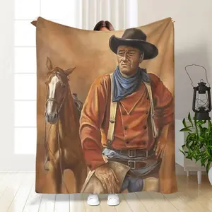 1pc Vintage Cowboy & Horse Print Super Soft Polyester Blanket - Cozy All-Season Throw for Home, Office, or Outdoor Use - Lightweight, Warm, and Stylish with a Western Touch