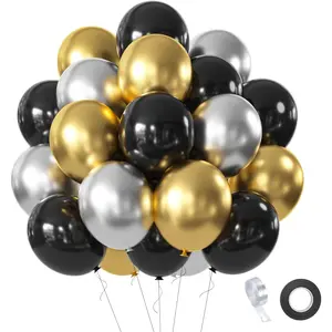 Black   Balloons Set, 60 count 12 Inch Metallic Chrome   Balloon Black   Balloons for Birthday,  Year, Wedding Party Decoration