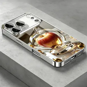 Crystal clear, bright red apple pattern silver electroplated high-definition glass phone case for iPhone 17 16 15 14 13 12 11 pro max, premium luxury glass case, suitable as a gift for friends and couples