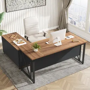 LITTLE TREE 63-Inch Executive Desk with 47-Inch Mobile File Cabinet, Large Home Office Desk with Drawers and Storage Shelves, L-Shaped Computer Desk Workstation Business Furniture,Two separate package