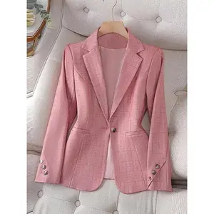 Women's solid color round neck button sports jacket, elegant long sleeved sports jacket, suitable for work, office, business, winter clothing women's, four season women's sports jacket, business wearRAIMENTRY