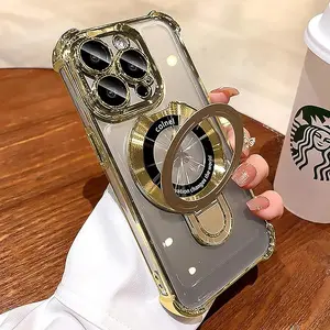 for iPhone 11 Pro Case with Magnetic Ring Stand,[Compatible with MagSafe] Four Corners Shockproof [Military Grade Drop Protection] Luxury Slim Kickstand Case for iPhone 11 Pro-Gold