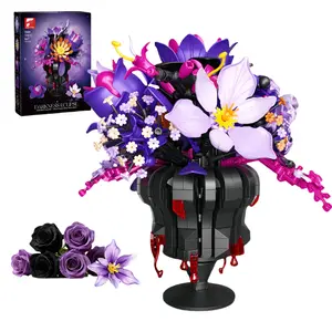 Gothic Rose Flower Bouquet Building Set with Vase, DIY Dark Botanical Collection Blocks Kit for Adult Women, Elegant Artificial Flowers for Home Office Decor, Toy for Age 14+, Romantic Birthday & Valentine's Day Gift for Her Him, TiktokShopSpringGlowUp