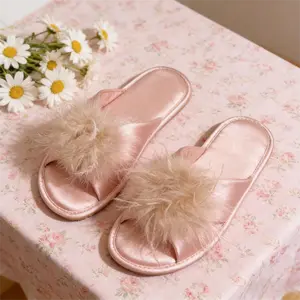 Women's Satin Fur - Ball Decorated Slippers | Luxurious Comfort Home Flip - Flops
