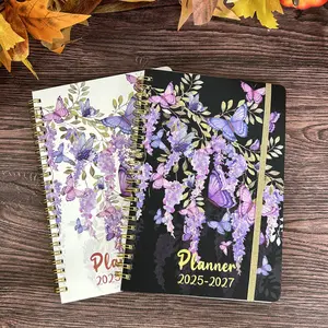 Butterfly floral planner for 2025-2027 spiral workbook wellness planner everyday  planner planner  formom 2026-2027 monthly planner pink flower planners for 2026 bullet journal