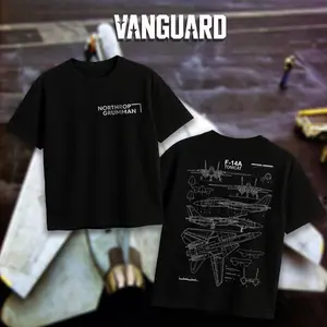 VANGUARD F-14A Tomcat Blueprint Double Sides Heavy Cotton T-Shirt Vintage Jet Fighter Graphic Tee Military Enthusiast Streetwear Clothing Gift for Men Breathable Printing Military Appreciation