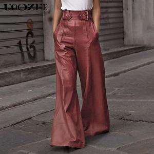 UOOZEE Women's Basic High-Waist Loose-Fit PU Leather Wide-Leg Bottoms, Multi-Color Baggy Cut Trousers with Pockets, Multi-Size for 2 Key Seasons,summervibes